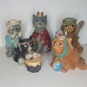 5 Piece Vintage Cat Figurine Decor Set